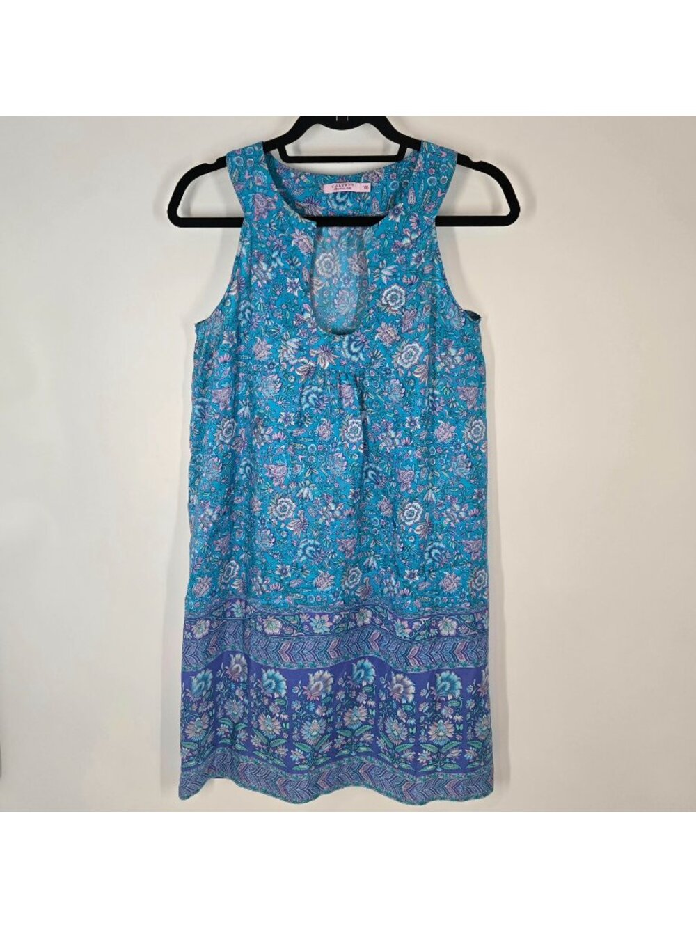 Calypso St. Barth Blue Silk Floral Shift Dress Sleeveless Women's Size XS